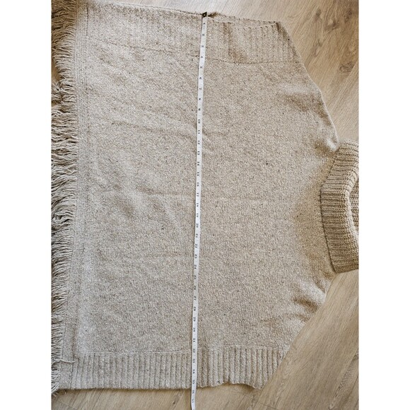 JOIE Women Wool Blend Hatice Fringed Donegal Turtleneck Poncho Sweater Beige M/L - Picture 5 of 7